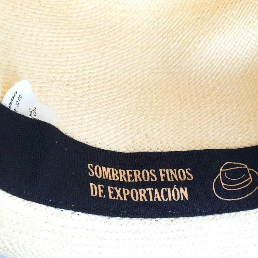 Panama Hat Medium Straw Woven Hand Painted Ecuador Beige NWOT